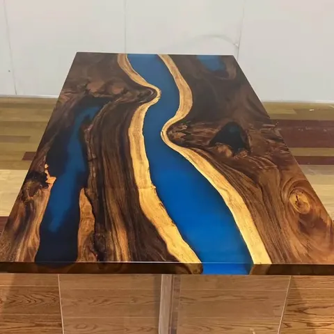 Plateau de table rivière Loue, résine bleue — plateaux epoxy