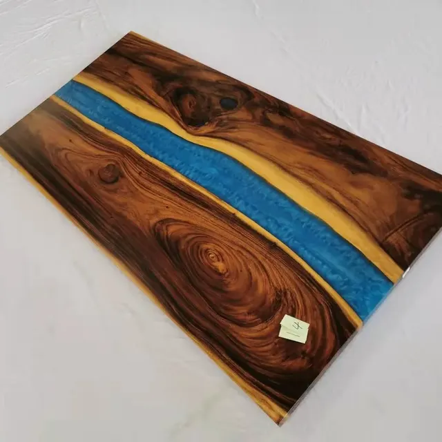 Plateau de table rivière Lys, résine bleue — plateaux epoxy