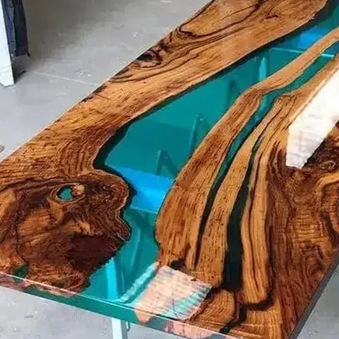 Plateau de table rivière Nivelle, résine bleue — plateaux epoxy