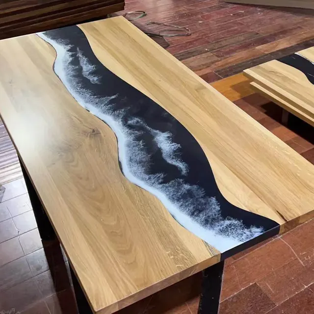 Plateau de table rivière Orge, résine noire — plateaux epoxy