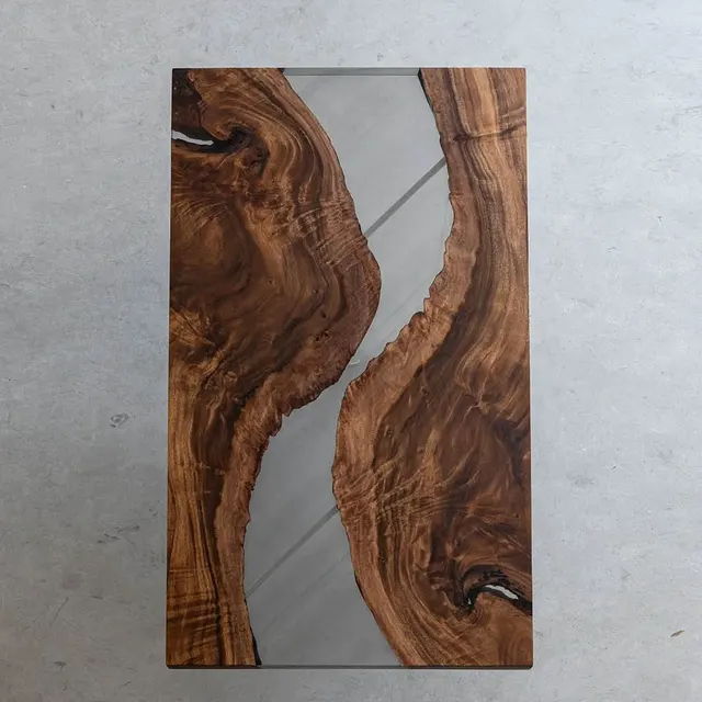 Plateau de table rivière Ornain, résine transparente — plateaux epoxy