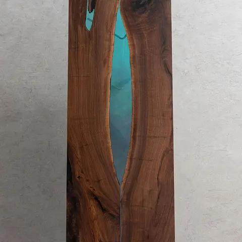 Plateau de table rivière Romanche, résine verte — plateaux epoxy