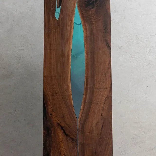 Plateau de table rivière Romanche, résine verte — plateaux epoxy