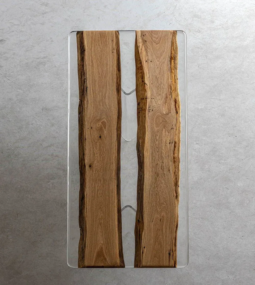 Plateau de table rivière Saône, résine transparente — ATELIER RIVIÈRE, fabrication à la commande