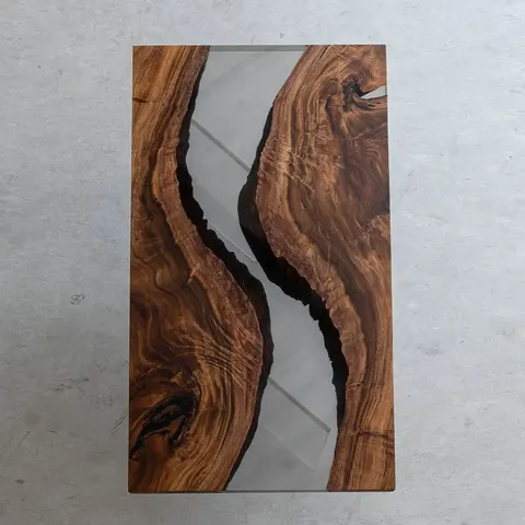 Plateau de table rivière Saulx, résine transparente — plateaux epoxy