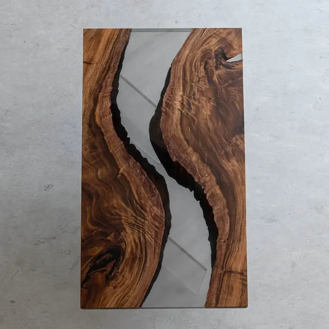 Plateau de table rivière Saulx, résine transparente — plateaux epoxy