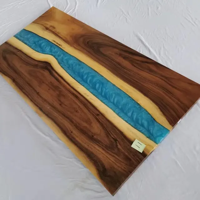 Plateau de table rivière Somme, résine bleue — plateaux epoxy