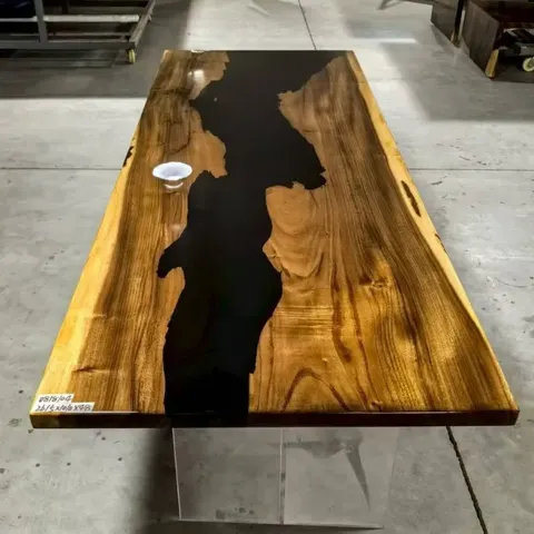 Plateau de table rivière Viaur, résine noire — plateaux epoxy