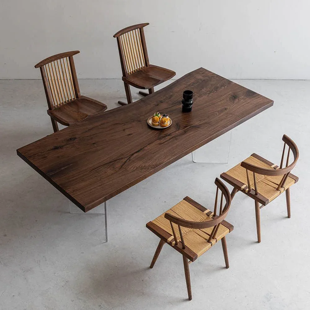 Table à manger en bois massif Bléone teinte noyer — tables à manger en bois massif ATELIER RIVIÈRE