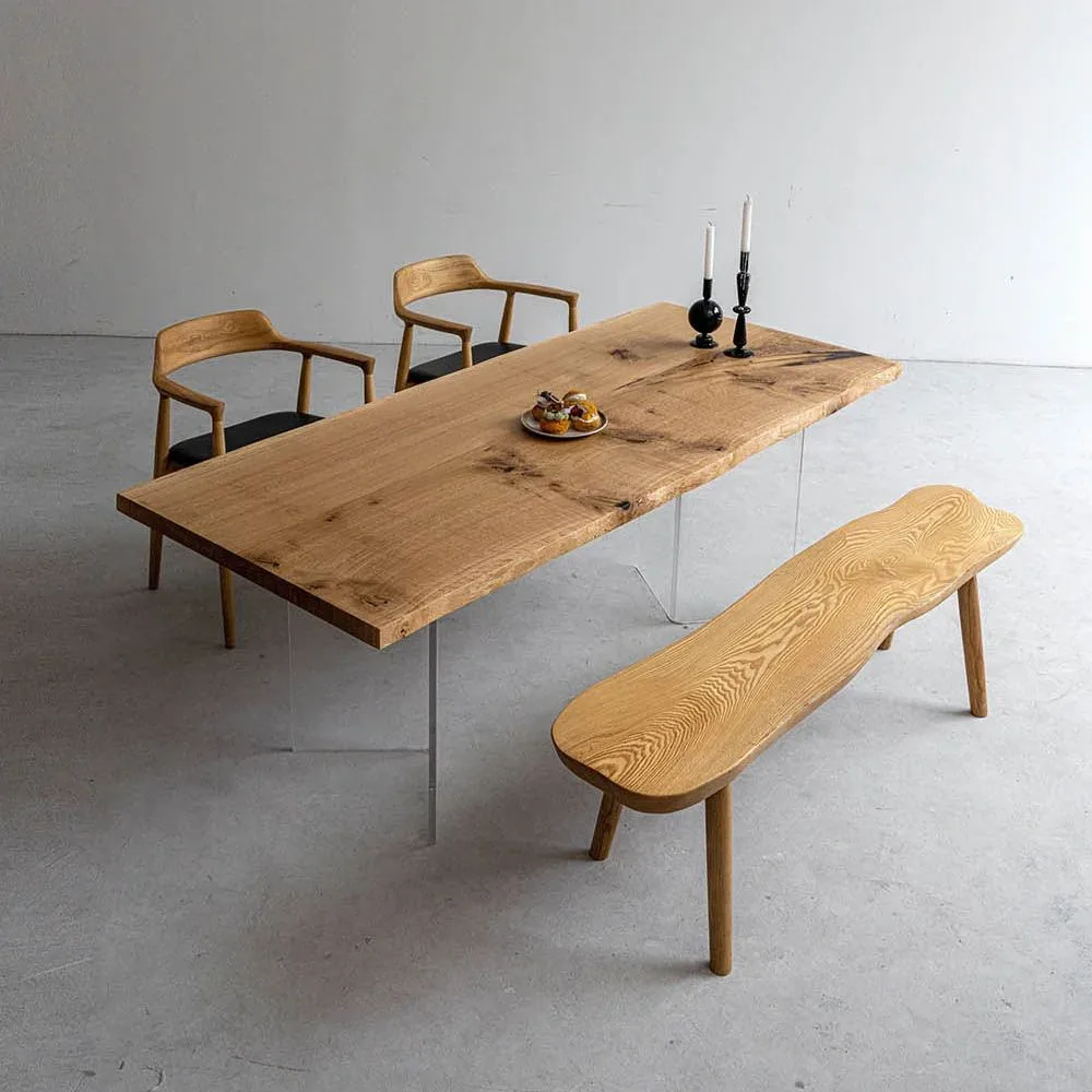 Table à manger en bois massif Creuse teinte chêne, vue 2 sur 6
