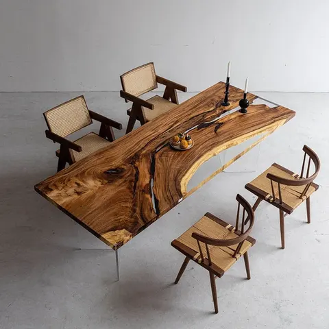Table à manger en bois massif Dordogne teinte noyer — tables à manger en bois massif