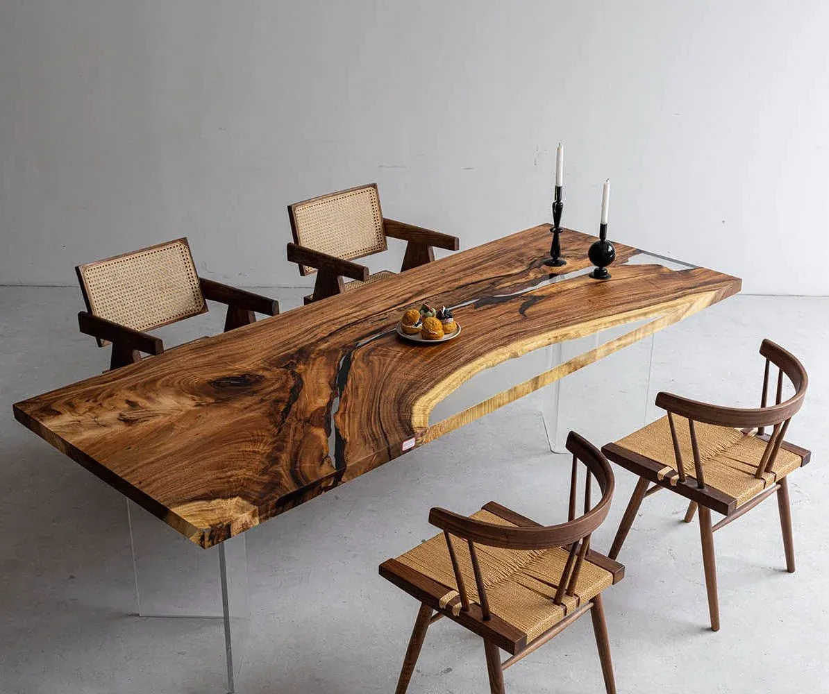 Table à manger en bois massif Dordogne teinte noyer, vue 2 sur 4