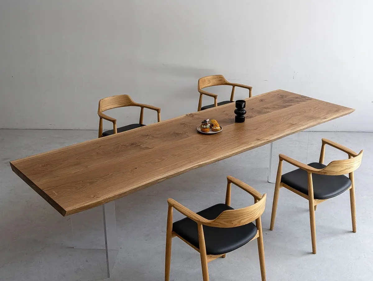 Table à manger en bois massif Gartempe teinte chêne — ATELIER RIVIÈRE, fabrication à la commande