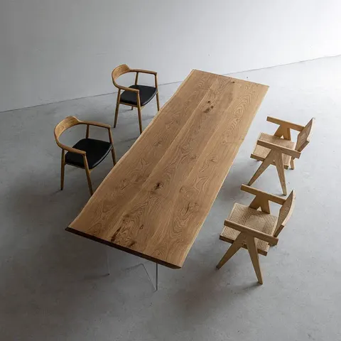 Table à manger en bois massif Gimone teinte chêne — tables à manger en bois massif