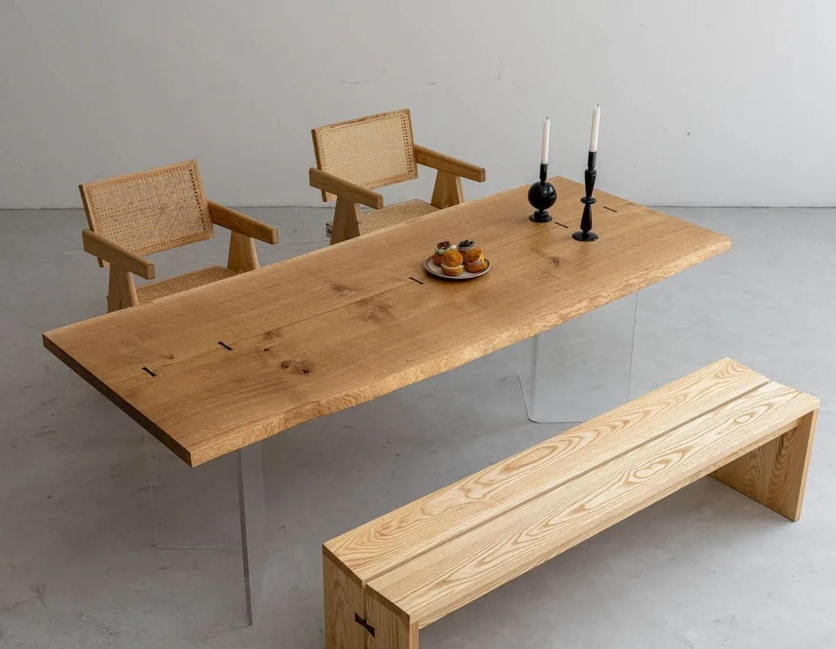 Table à manger en bois massif Loire teinte chêne, vue 6 sur 7