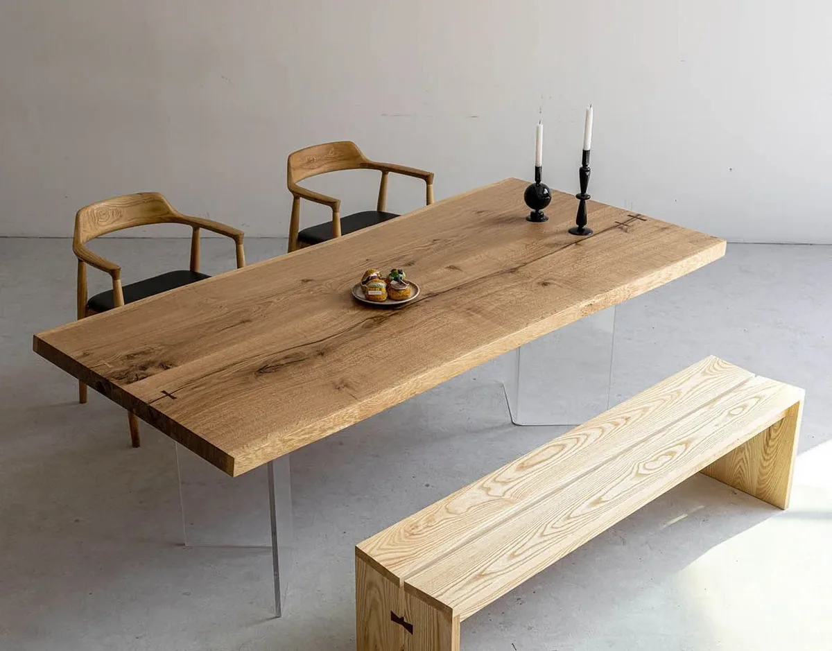 Table à manger en bois massif Loire teinte chêne, vue 7 sur 7