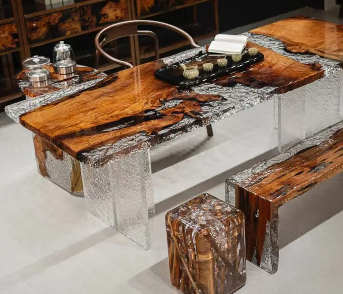 Table à manger epoxy Alagnon, résine noire — ATELIER RIVIÈRE, fabrication à la commande