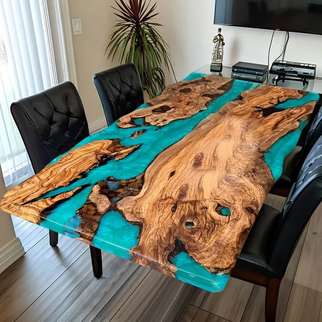 Table à manger epoxy Arnon, résine bleue — tables à manger epoxy