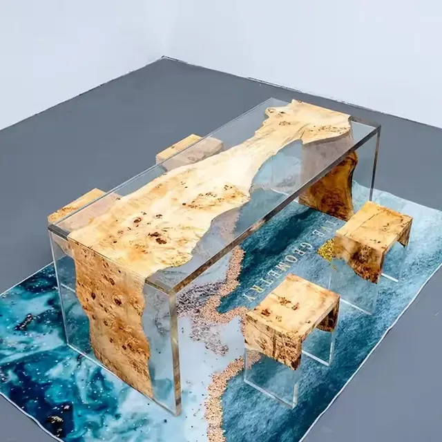 Table à manger epoxy Brévenne, résine transparente — tables à manger epoxy