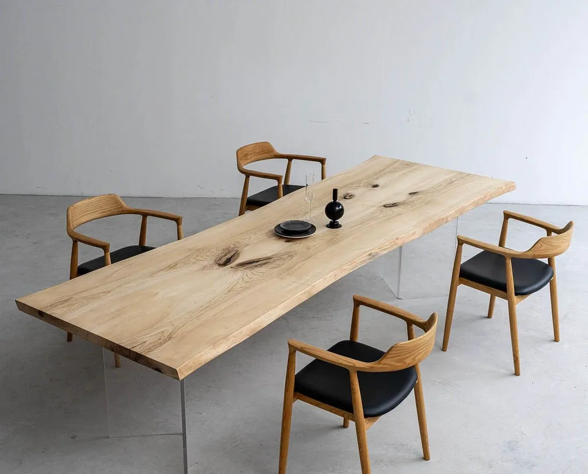 Table à manger epoxy Cagne teinte chêne, résine noire — ATELIER RIVIÈRE, fabrication à la commande