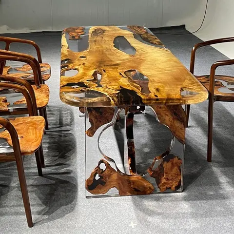 Table à manger epoxy carrée Blaise, résine transparente — tables à manger epoxy