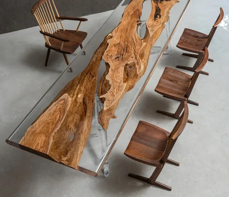 Table à manger epoxy Célé, résine transparente — ATELIER RIVIÈRE, fabrication à la commande