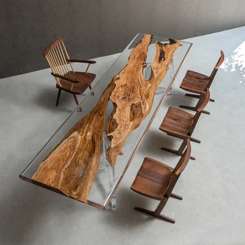 Table à manger epoxy Célé, résine transparente, vue 2 sur 2