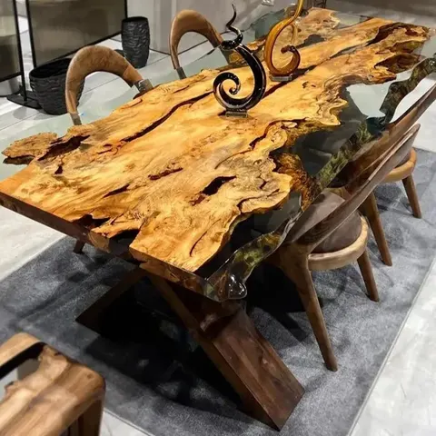 Table à manger epoxy de forme libre Vidourle, résine noire — tables à manger epoxy