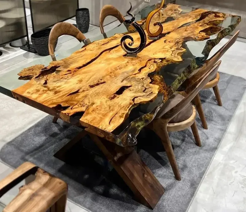 Table à manger epoxy de forme libre Vidourle, résine noire — ATELIER RIVIÈRE, fabrication à la commande