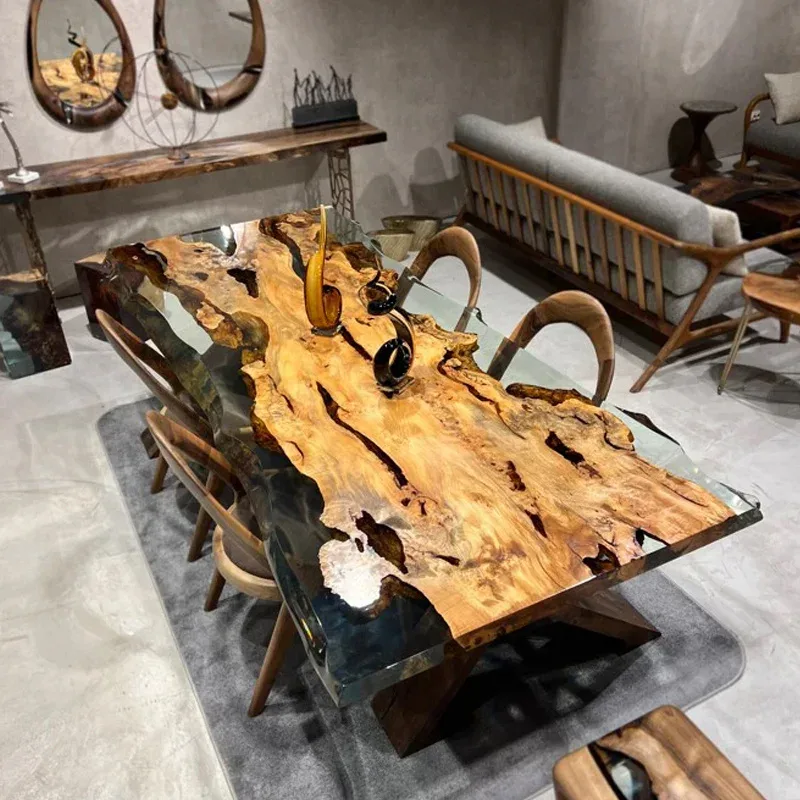Table à manger epoxy de forme libre Vidourle, résine noire, vue 2 sur 2