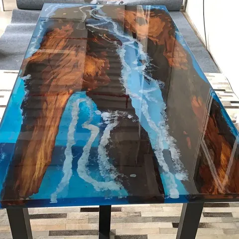Table à manger epoxy Dives, résine bleue — tables à manger epoxy
