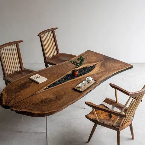 Table à manger epoxy Durance teinte noyer, résine noire — tables à manger epoxy