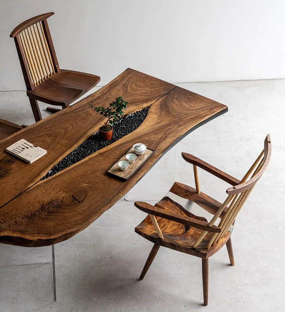 Table à manger epoxy Durance teinte noyer, résine noire, vue 2 sur 2