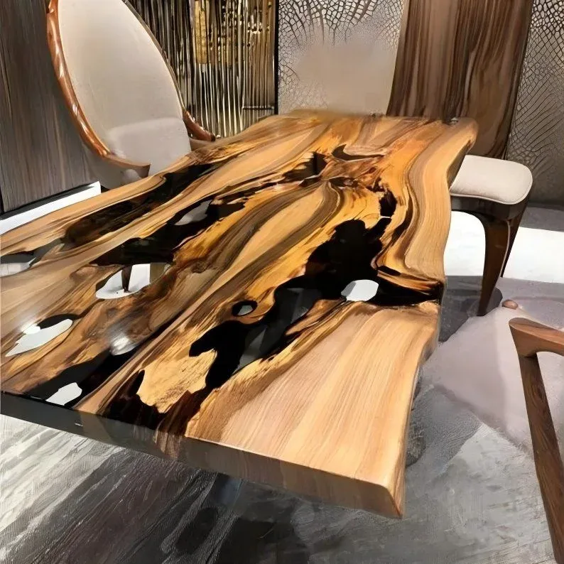 Table à manger epoxy Gimone, résine noire — ATELIER RIVIÈRE, fabrication à la commande