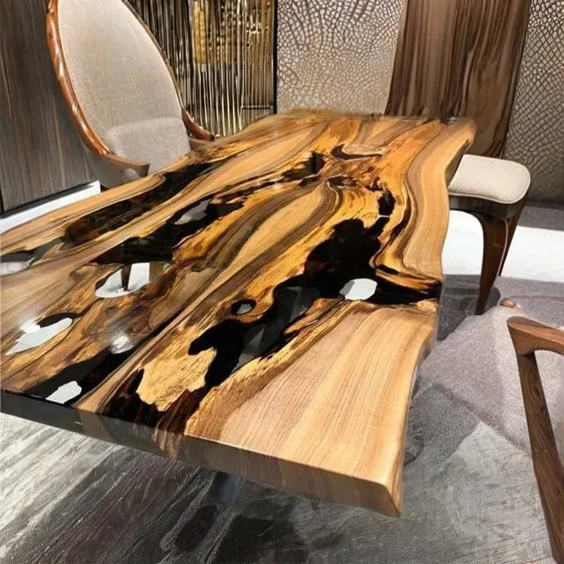 Table à manger epoxy Gimone, résine noire, vue 2 sur 2