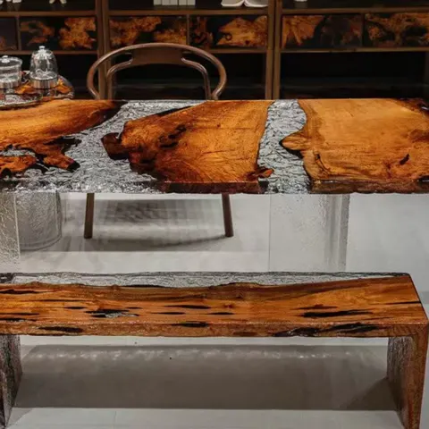 Table à manger epoxy Huisne, résine transparente — tables à manger epoxy