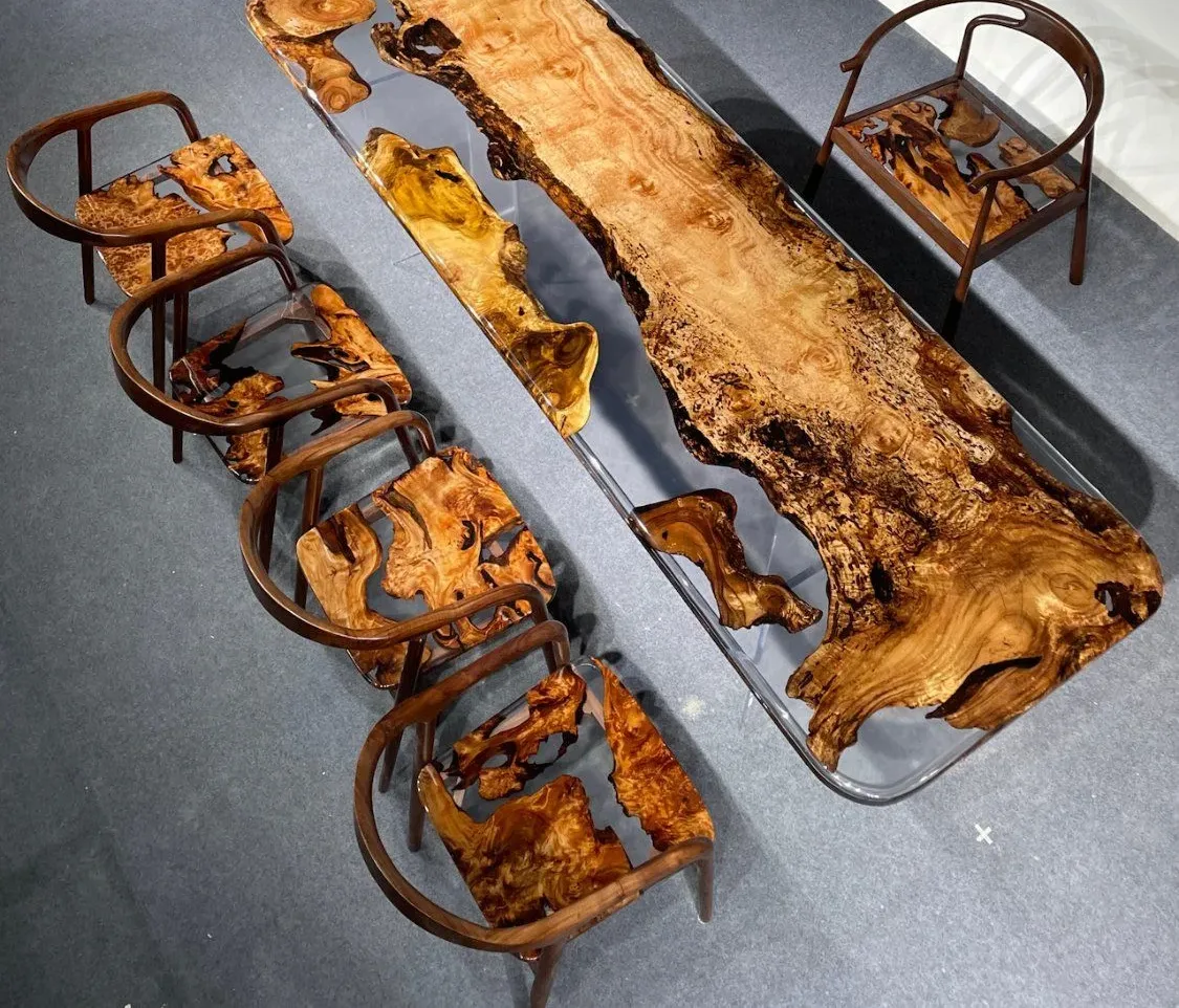 Table à manger epoxy Iton, résine transparente — ATELIER RIVIÈRE, fabrication à la commande