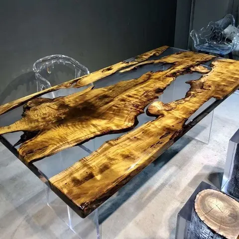 Table à manger epoxy Jaudy, résine transparente — tables à manger epoxy