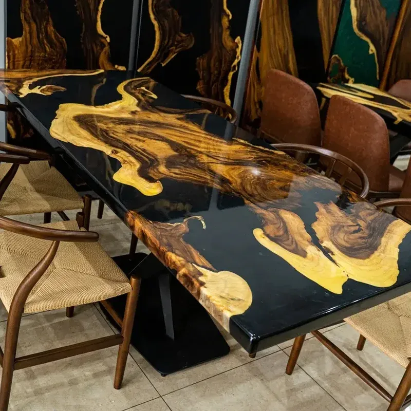 Table à manger epoxy Loir, résine noire — ATELIER RIVIÈRE, fabrication à la commande