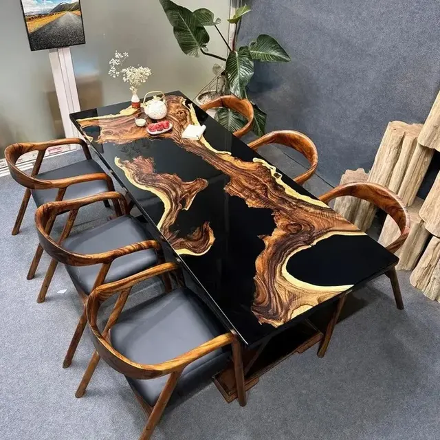 Table à manger epoxy Maine, résine noire — tables à manger epoxy