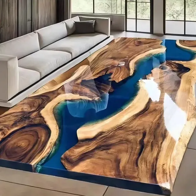 Table à manger epoxy Nivelle, résine bleue — tables à manger epoxy