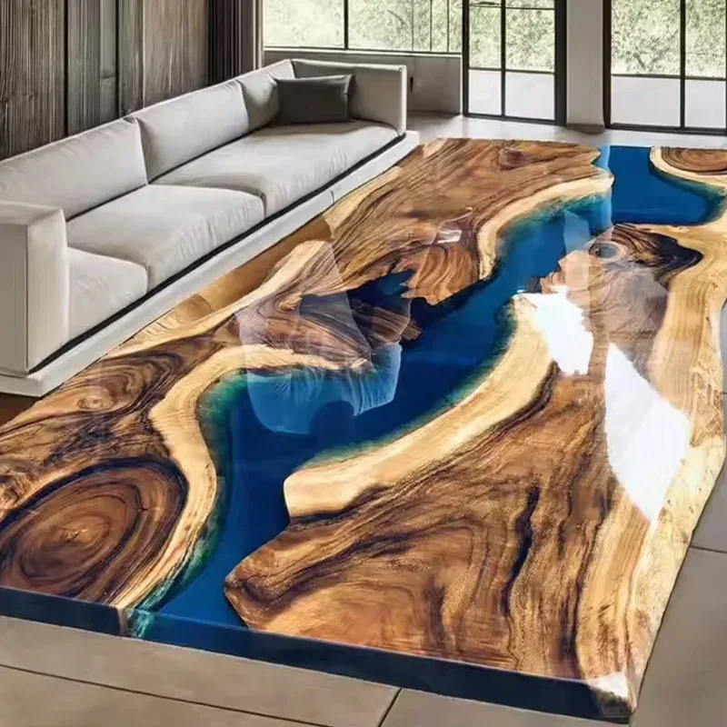 Table à manger epoxy Nivelle, résine bleue, vue 2 sur 2