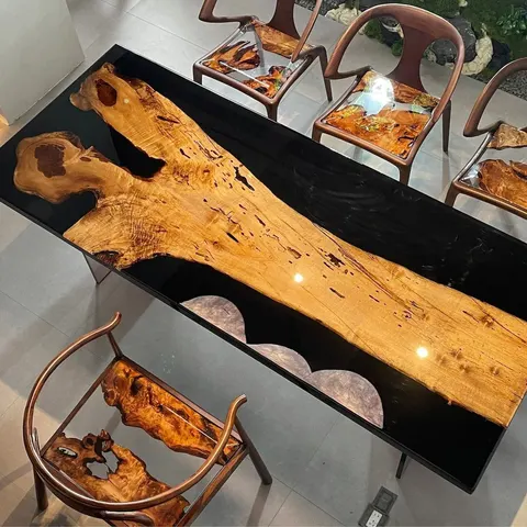 Table à manger epoxy Ornain, résine noire — tables à manger epoxy