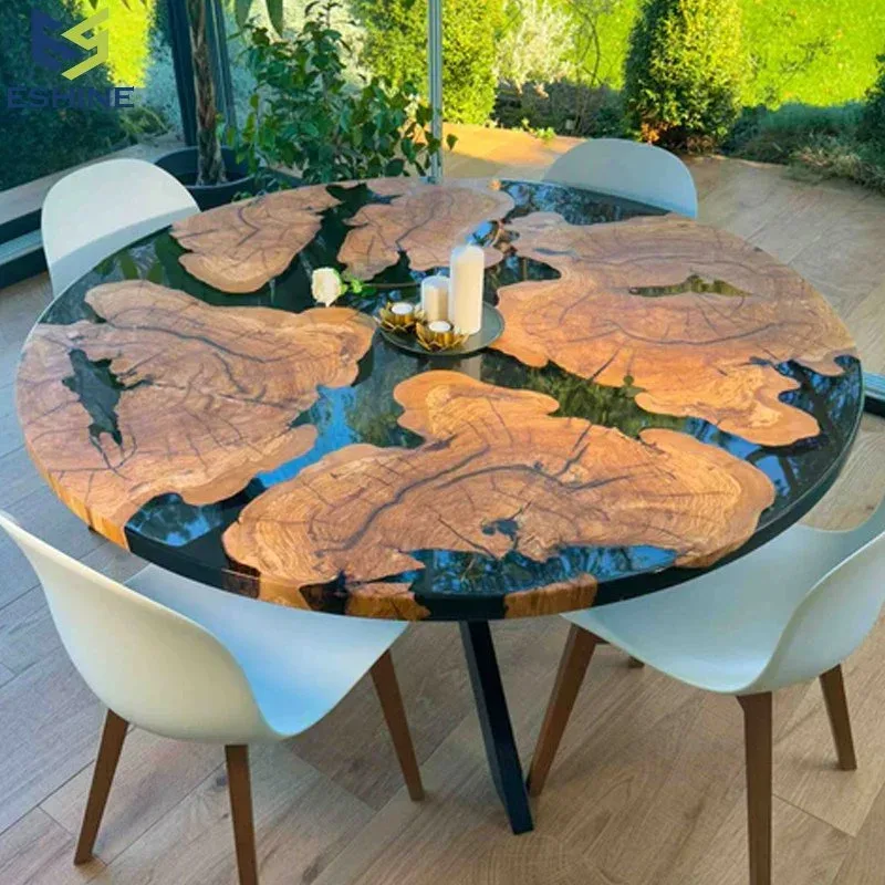 Table à manger epoxy ronde Aa, résine verte — ATELIER RIVIÈRE, fabrication à la commande