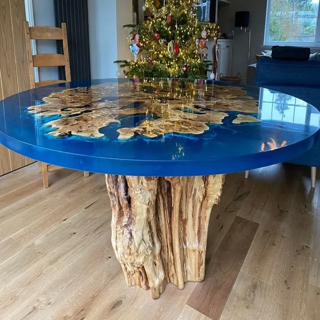 Table à manger epoxy ronde Couze, résine bleue — tables à manger epoxy