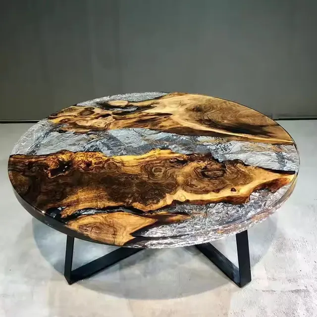 Table à manger epoxy ronde Truyère, résine transparente — tables à manger epoxy