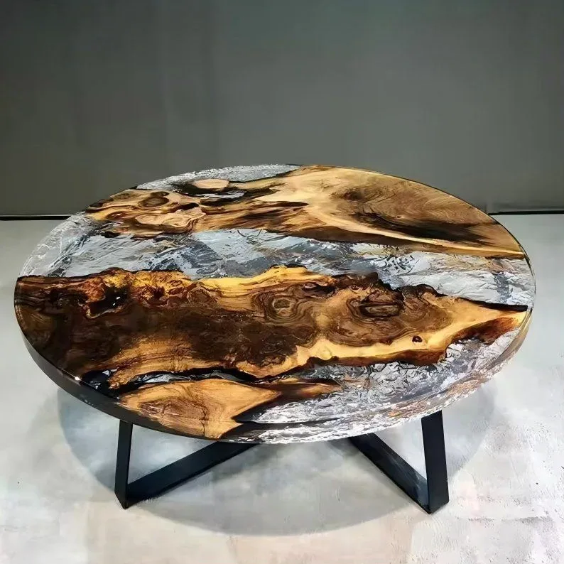 Table à manger epoxy ronde Truyère, résine transparente, vue 2 sur 2