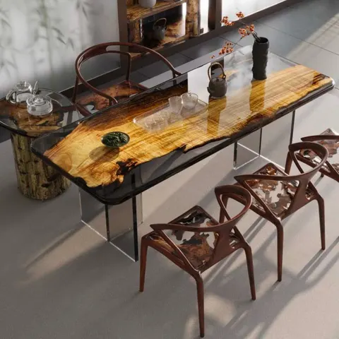 Table à manger epoxy Saulx, résine transparente — tables à manger epoxy
