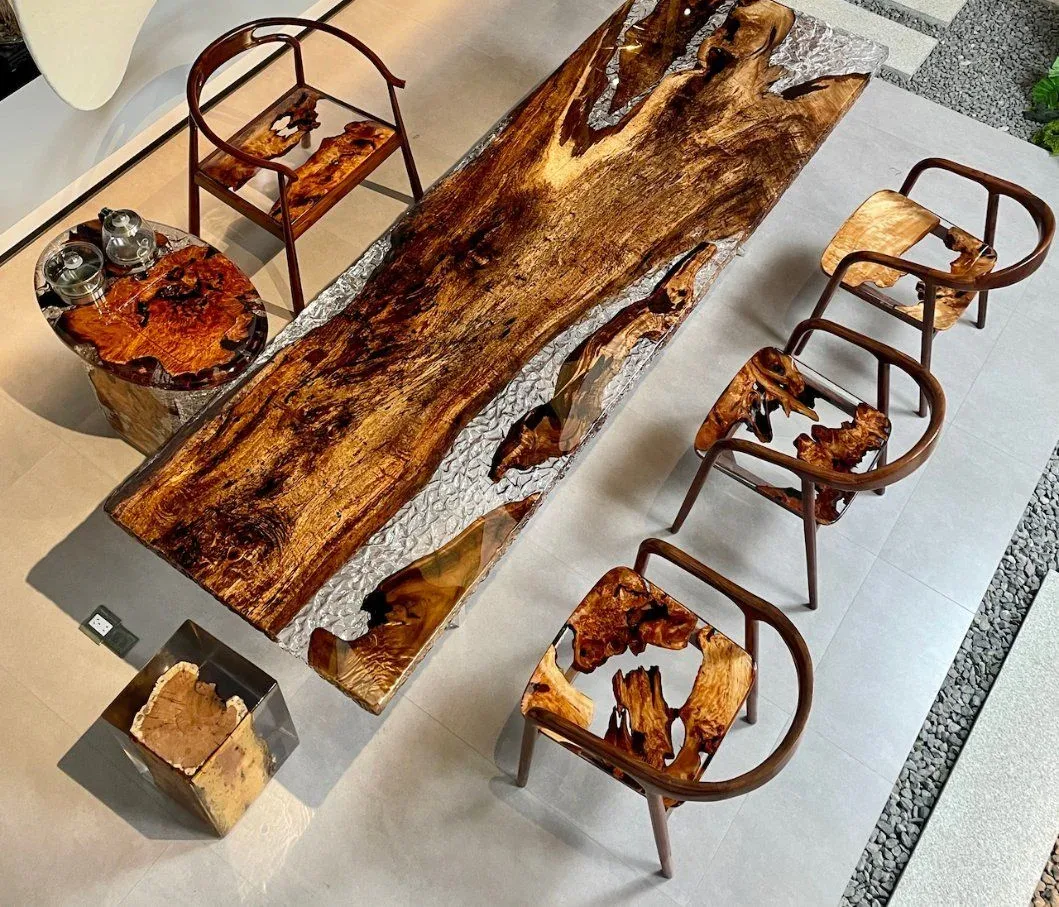 Table à manger epoxy Somme, résine transparente — ATELIER RIVIÈRE, fabrication à la commande