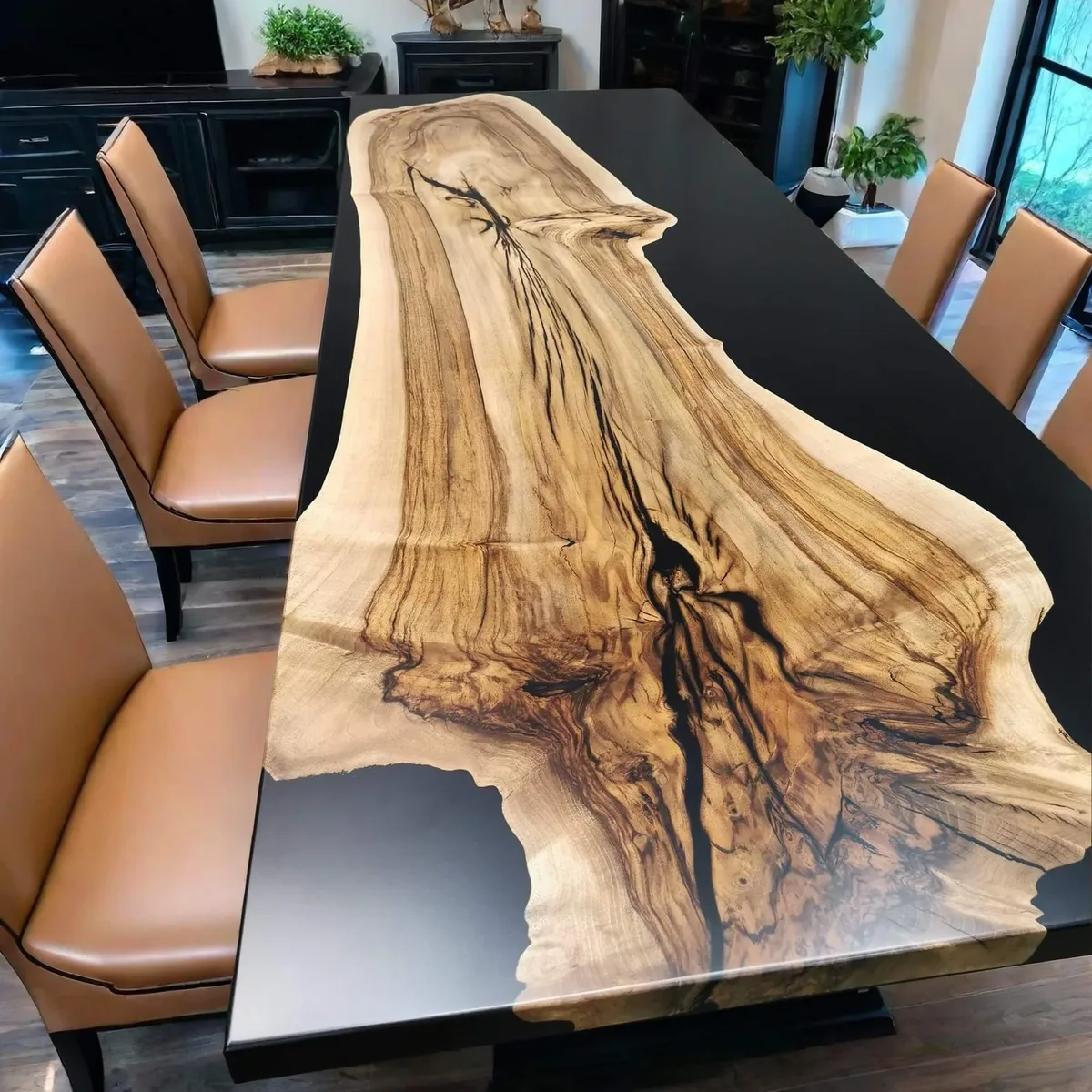 Table à manger epoxy Vezouze, résine noire — ATELIER RIVIÈRE, fabrication à la commande